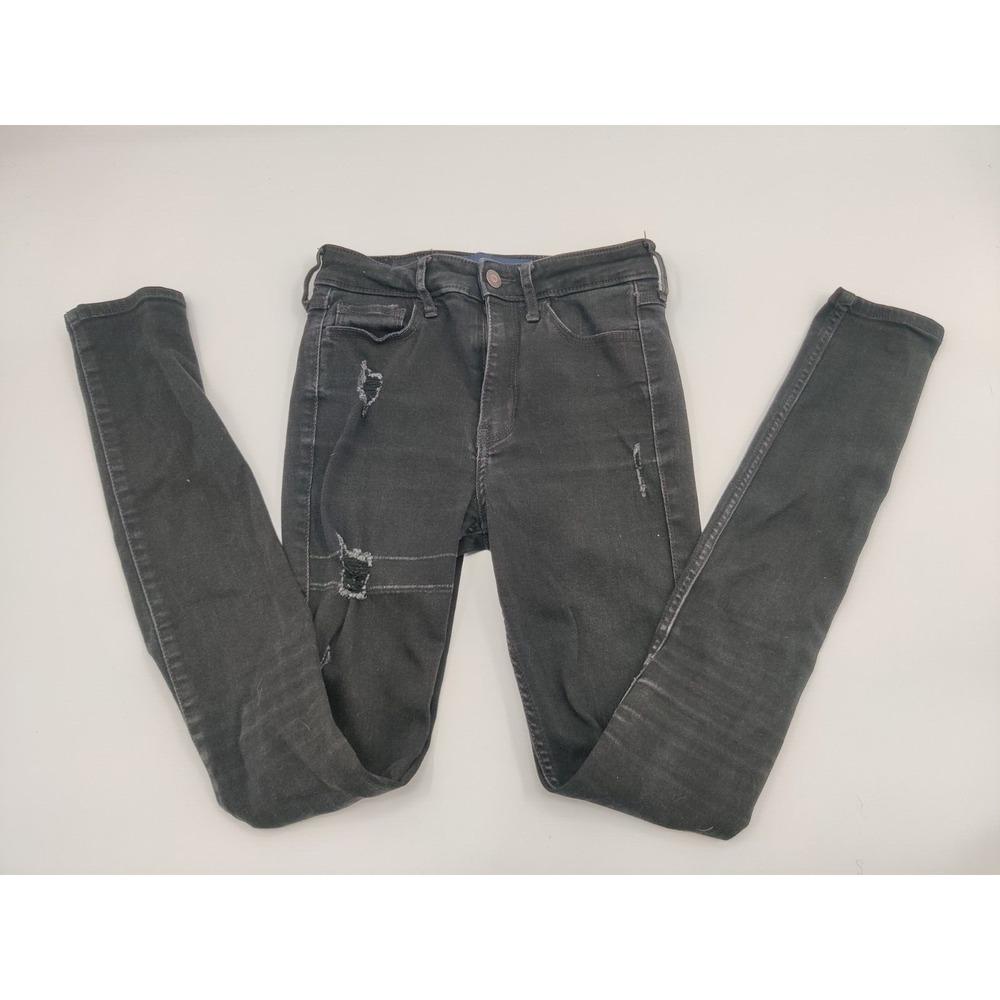 Hollister High Rise Super Skinny Distressed Black Jeans W25 L30 Ripped Stretch